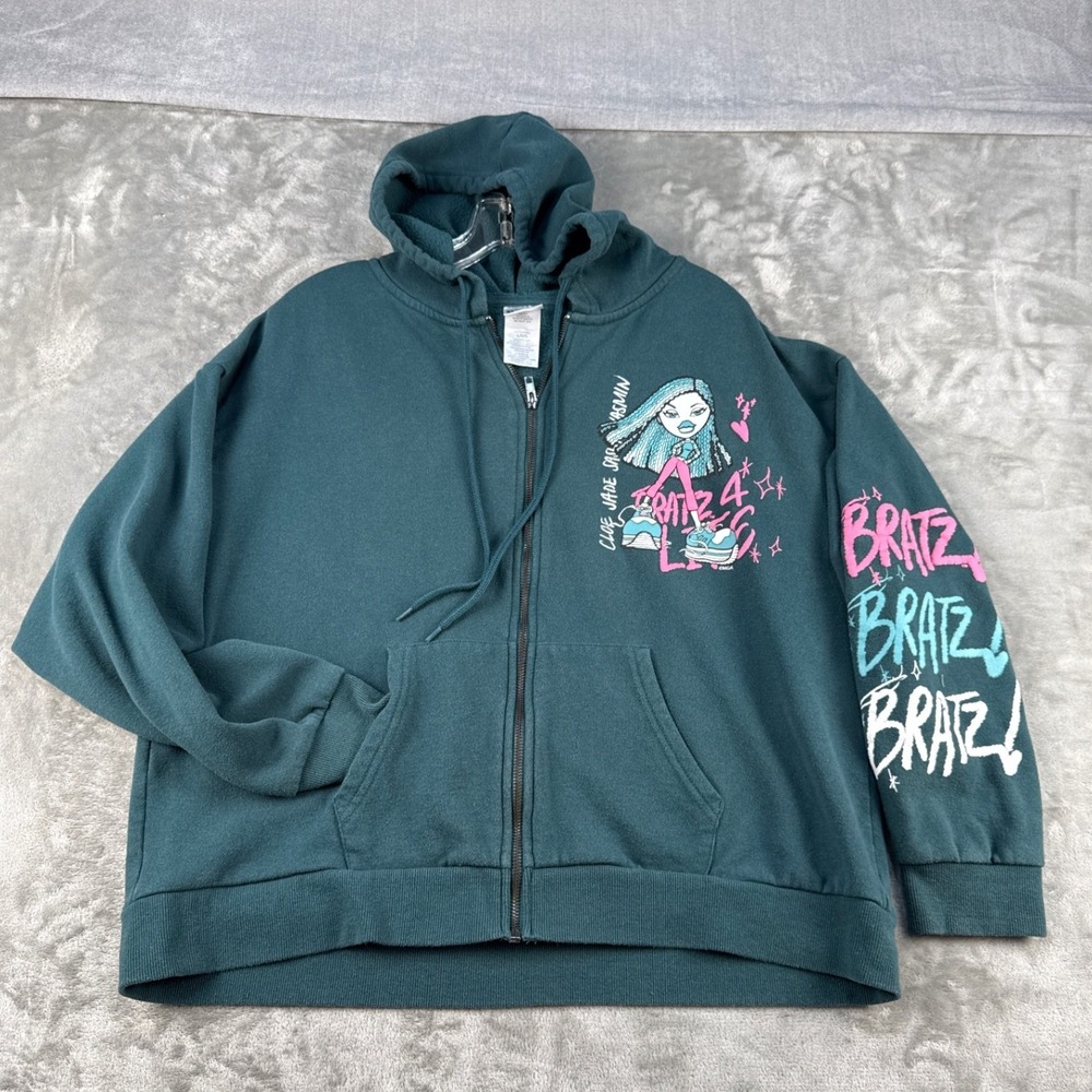 Bratz Hoodie Womens L ST0002A Dark Green Graphic Zip Up EUC